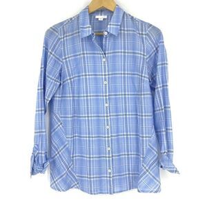 J Jill Tunic Top Size XS Womens Blue Shirt Long Sleeve Plaid Lightweight Blouse